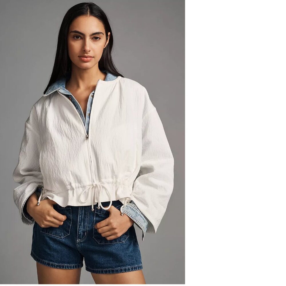 Anthropologie Maeve Beach Parachute Bomber Jacket IVORY NWT new size S